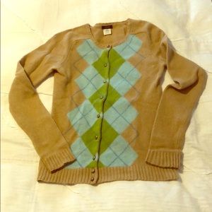 J. Crew argyle super soft button up sweater